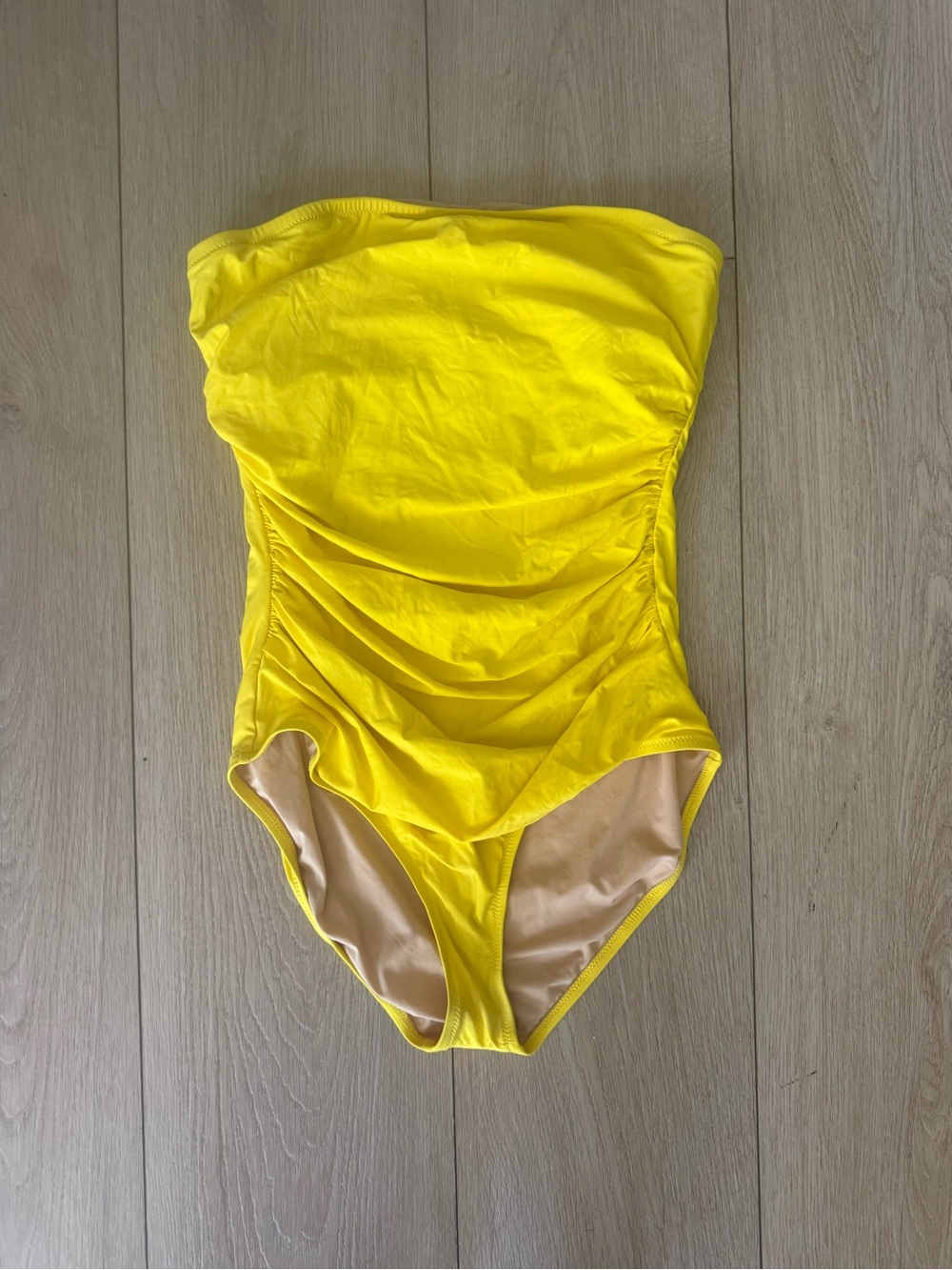 J. Crew Bright Yellow Strapless Ruched One-Piece Swimsuit Sz 12 D Cup